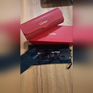 Cartier  Rimless Sunglasses in Black and Gold Accents